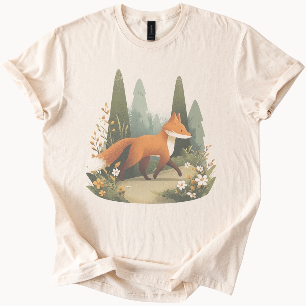 Fox in the Forest Graphic Tee Whimsical Nature Illustration